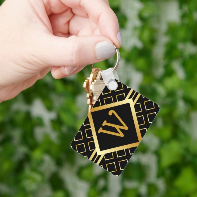Monogram BLACK and FAUX Gold with INITIAL Only Keychain (Hand)