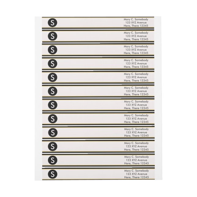 Monogram Black and Gold Border Wrap Around Label (Sheet)