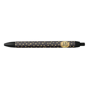 Monogram, Black and gold brush strokes polka dots Pen