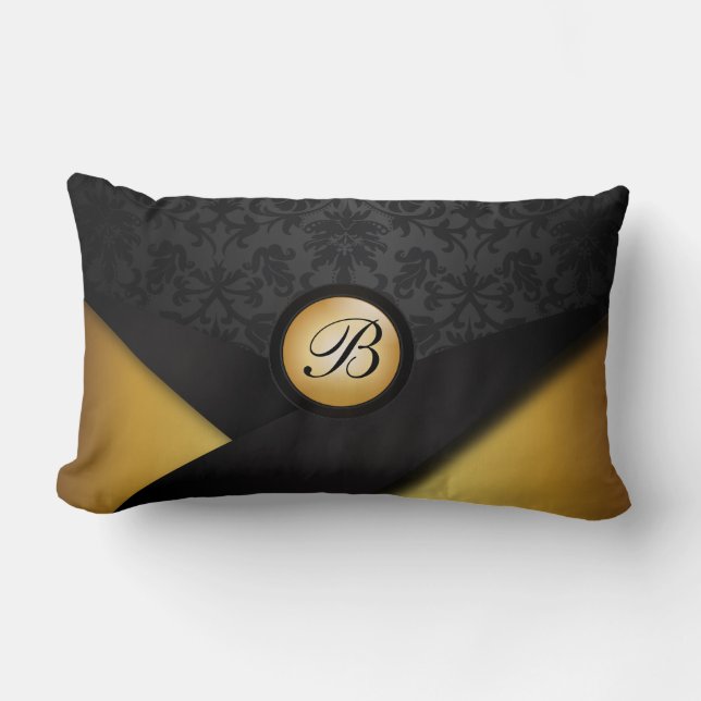 Monogram Black and Gold Elegance Lumbar Pillow (Front)