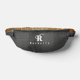 Monogram Black and Gold Faux Snake Skin Leather