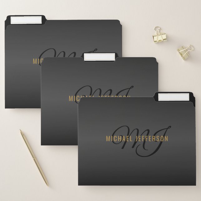 Monogram - Black and Gold File Folder (Set)