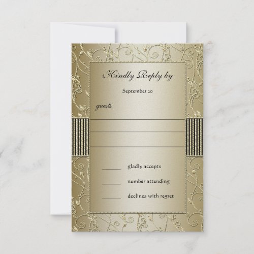 Monogram Black and Gold Floral Swirl Wedding Invitation