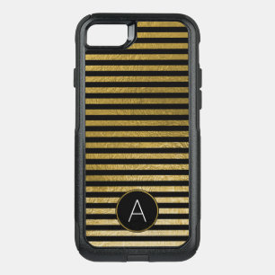 Monogram Black and Gold Foil Striped Pattern OtterBox Commuter iPhone SE/8/7 Case