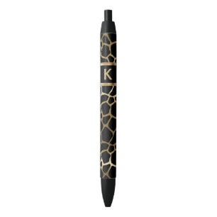 Monogram Black and Gold Giraffe Pattern Pen
