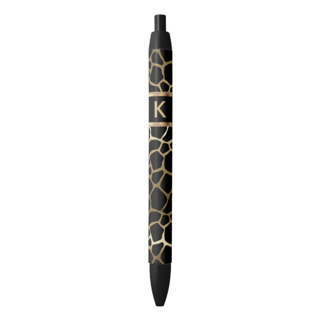 Monogram Black and Gold Giraffe Pattern Pen (Front Vertical)
