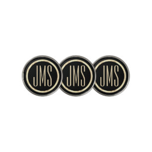 Monogram - Black and Gold Golf Ball Marker