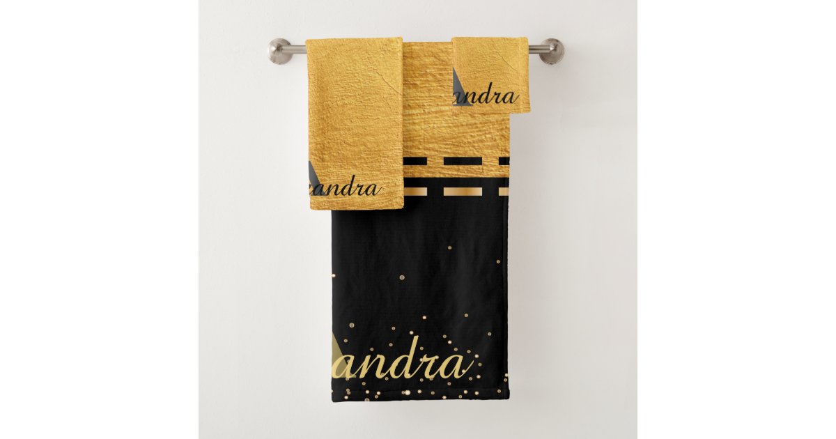 Royal Collection Bath Towel Set Gold Monogram - Luxury Towels