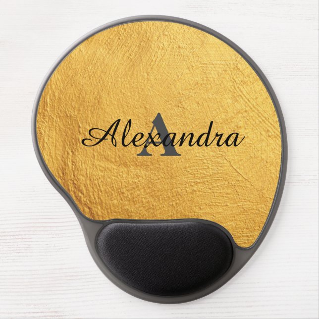 Monogram Black and Gold Luxury design Gel Mouse Pad (Front)