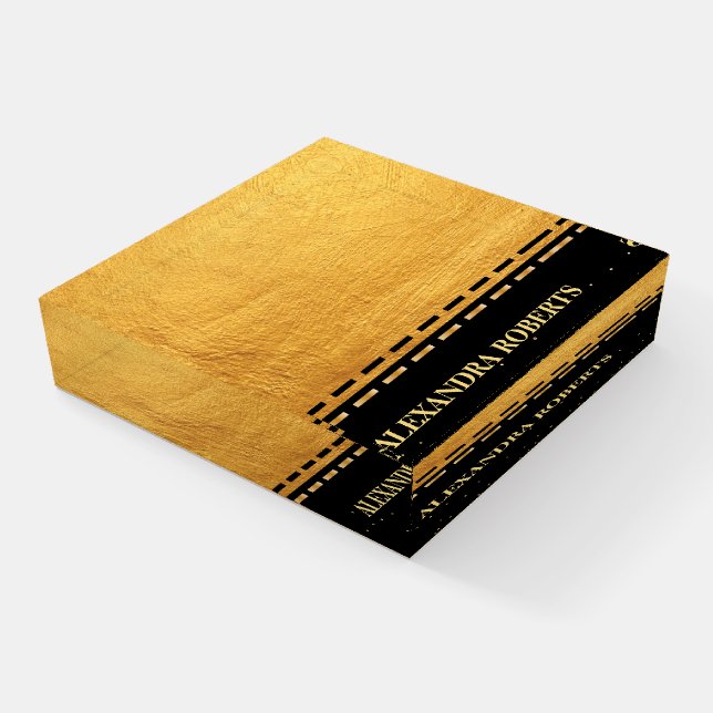 Monogram Black and Gold Luxury design Paperweight (Angled)