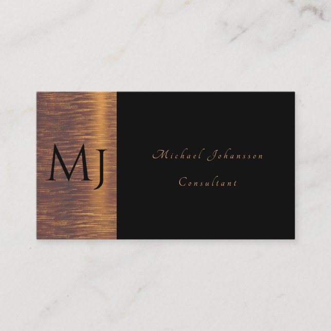 Monogram black and gold minimalist  business card (Front)