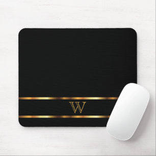 Monogram Black and Gold Mouse Pad