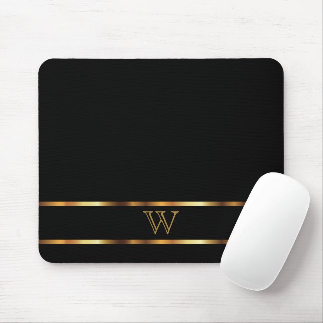 Monogram  Black and Gold Mouse Pad (With Mouse)