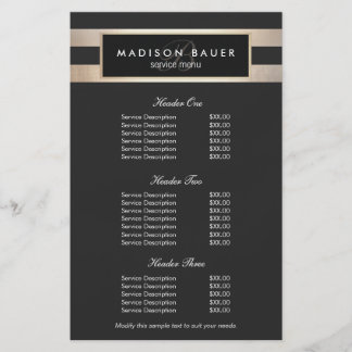 Monogram Black and Gold Stripes Price List Menu