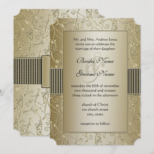 Monogram Black and Gold Swirl Wedding Personalized Invitations