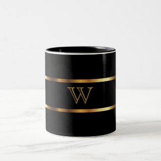 Monogram  Black and Gold Two-Tone Coffee Mug