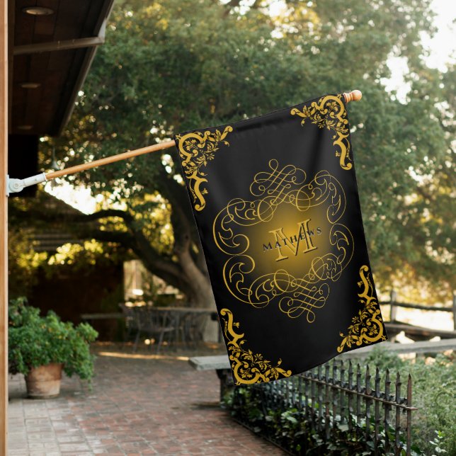 Monogram Black and Gold with decorative elements  House Flag (In SItu)