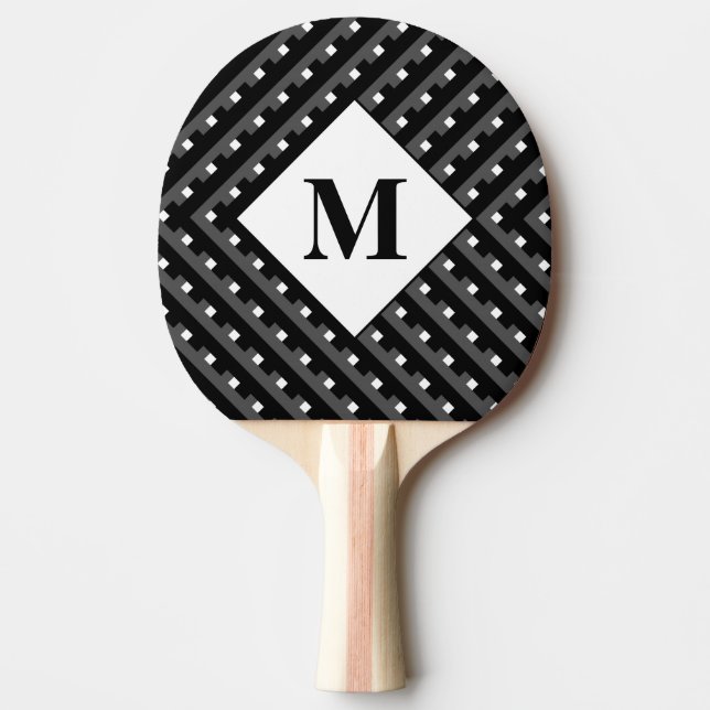 Monogram Black and Grey Angled lines Ping-Pong Paddle (Front)