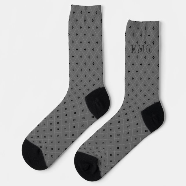 Monogram Black and Grey Diamond Florettes Socks (Left)