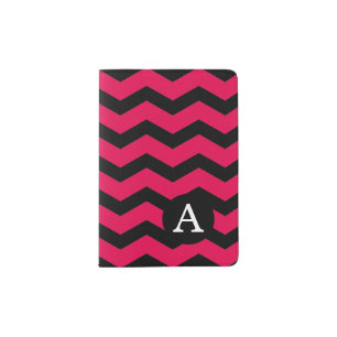 Monogram Black and Hot Pink Chevron Pattern Passport Holder