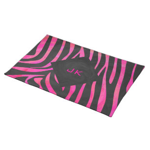 Monogram Black and Hot Pink Zebra Design Cloth Placemat