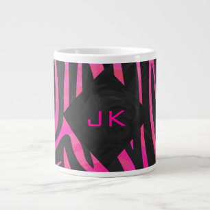 Monogram Black and Hot Pink Zebra Design Large Coffee Mug