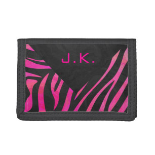 Monogram Black and Hot Pink Zebra Design Tri-fold Wallet