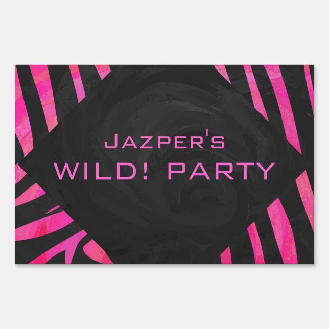 Monogram Black and Hot Pink Zebra Design Yard Sign (Back)