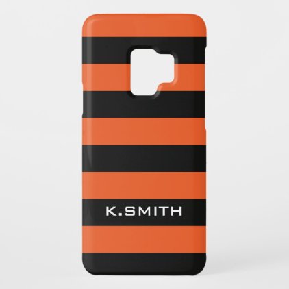 Monogram. Black and Orange-ish Stripes. Case-Mate Samsung Galaxy S9 Case