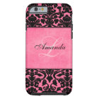 Monogram Black and Pink Damask
