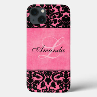 Monogram Black and Pink Damask iPad Air Case