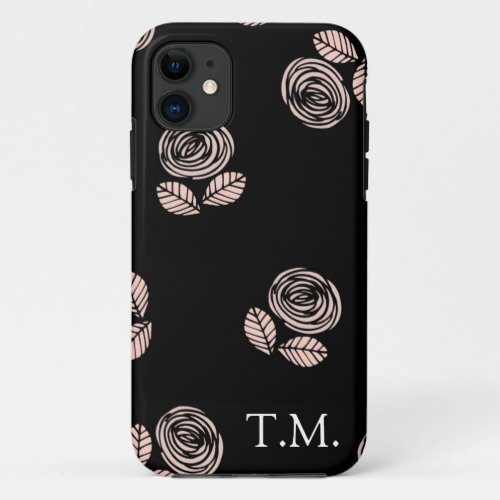 Monogram Black and Pink Floral iPhone 11 Case