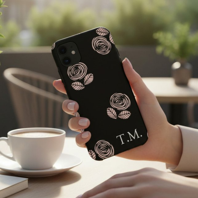 Monogram Black and Pink Floral Case-Mate iPhone Case (Creator Uploaded)