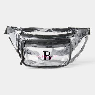 Monogram Black and Pink Initial Stadium Approved Clear Fanny Pack