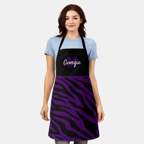 Monogram Black and Purple Zebra Stripes Apron