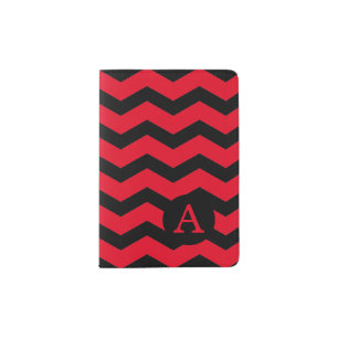 Monogram Black and Red Chevron Pattern Passport Holder