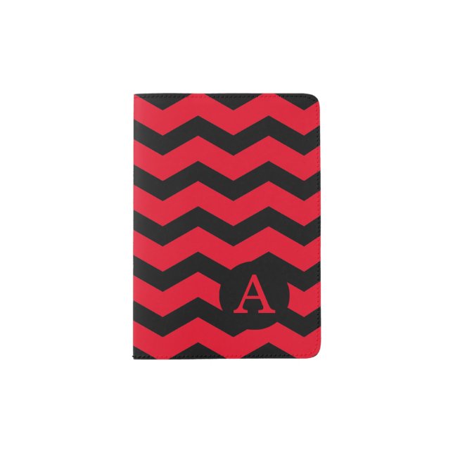 Monogram Black and Red Chevron Pattern Passport Holder (Front)