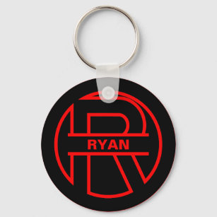 Monogram Black and Red Circle initial letter R Keychain