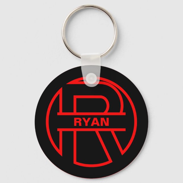 Monogram Black and Red Circle initial letter R Keychain (Front)