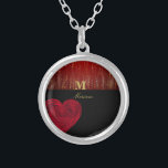 Monogram Black and Red Heart Silver Plated Necklace<br><div class="desc">Red Heart with ,  Red and Black background Necklace with Monogram Designed to Personalize with Name and Letter</div>