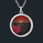 Monogram Black and Red Heart Silver Plated Necklace<br><div class="desc">Red Heart with ,  Red and Black background Necklace with Monogram Designed to Personalize with Name and Letter</div>