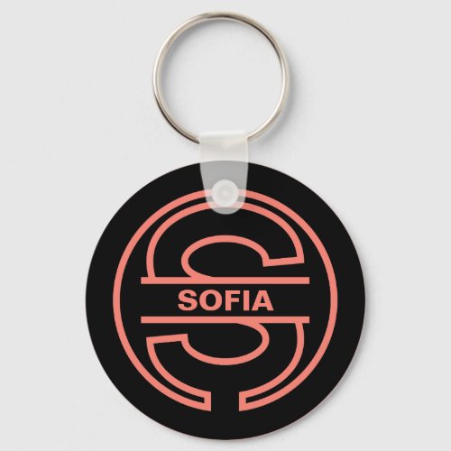Monogram Black and Salmon colors initial letter S Keychain