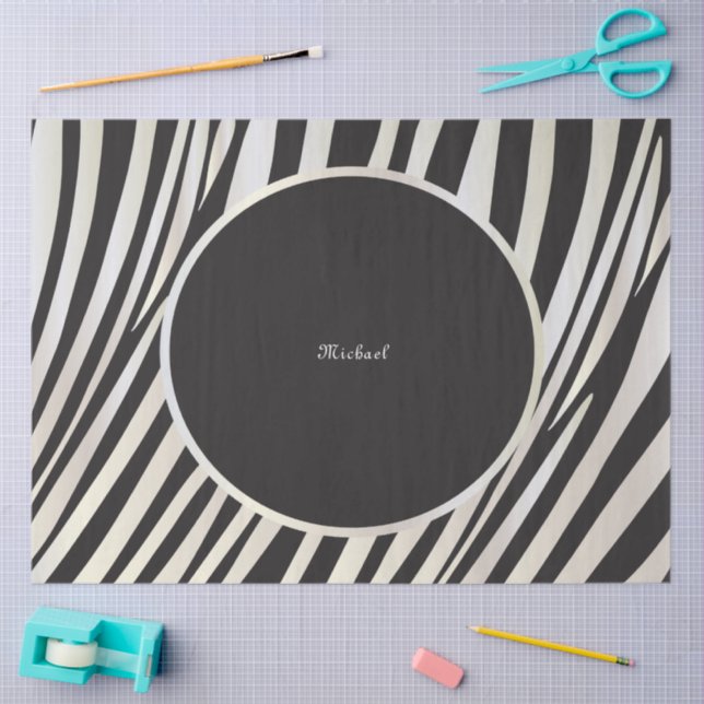 Monogram Black and Silver Striped Zebra Pattern Tissue Paper (Craft)