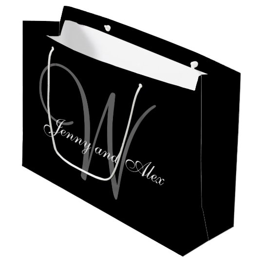 Monogram Black And Silver Wedding Large Gift Bag Zazzle Monogram Black And Silver Wedding Large Gift Bag