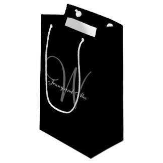 Monogram Black and Silver Wedding Small Gift Bag