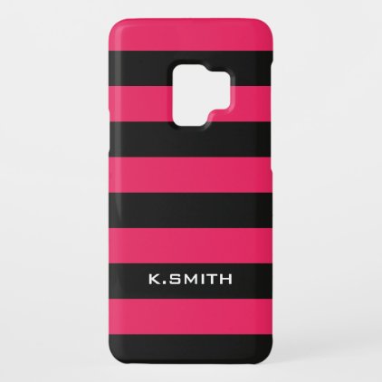 Monogram. Black and Some Kind of Pink Stripes. Case-Mate Samsung Galaxy S9 Case