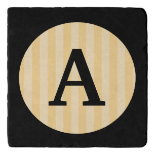 MONOGRAM BLACK AND STRIPE MARBLE STONE TRIVET