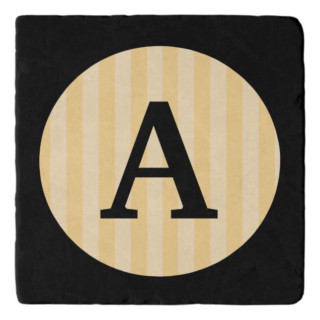 MONOGRAM BLACK AND STRIPE MARBLE STONE TRIVET (Front)