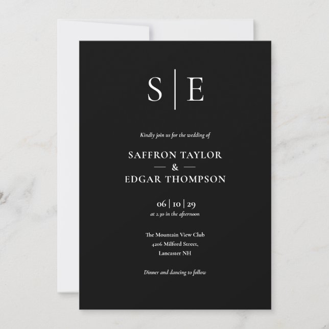 Monogram Black And White All In One Wedding Invitation (Front)