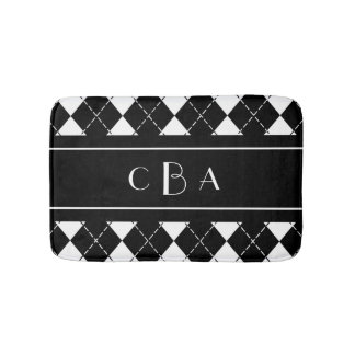Monogram Black and White Argyle Bathroom Mat